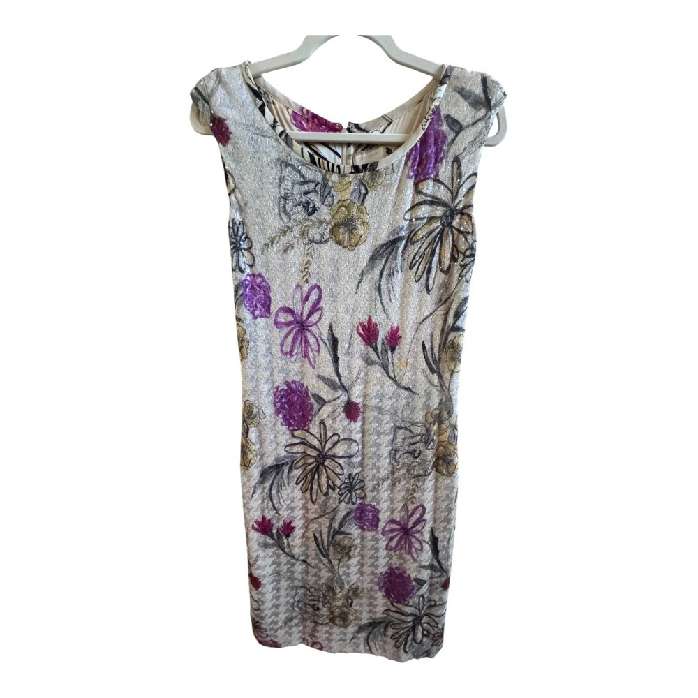 Vintage St. John Couture Size 4 Ivory Floral Sequin Knit  Dress Old‎ Money